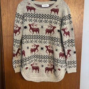 Women's Festive Reindeer Sweater - Cream and Red